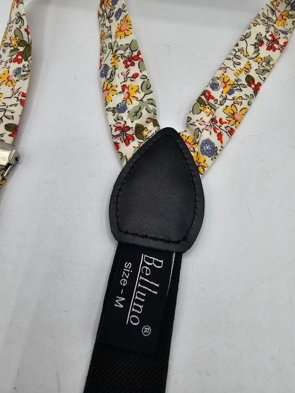 Belluno Kids Sz M Suspenders Cotton Linen Blend Floral Yellow Green